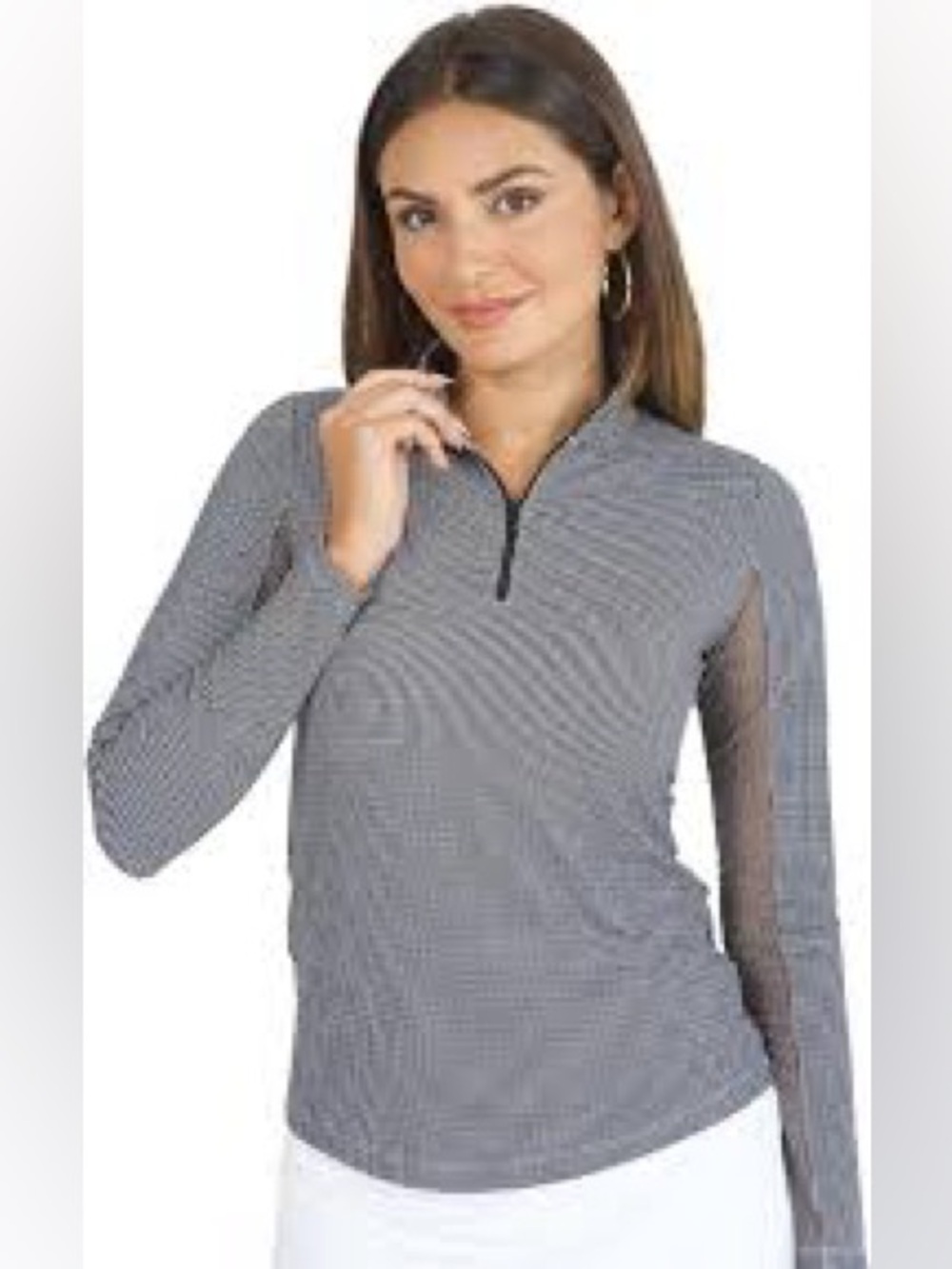 Ibkul medium Women's Mini Check Long-Sleeve Quarter-Zip Mock Neck Pullover top